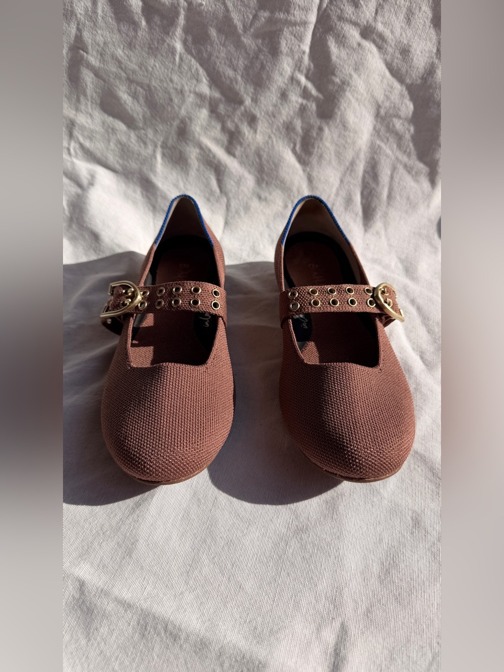 Rothy’s Hazelnut Brown Ballet Flats Shoes Mary Jane’s Grommet Buckle Knit 7 - Picture 2 of 7